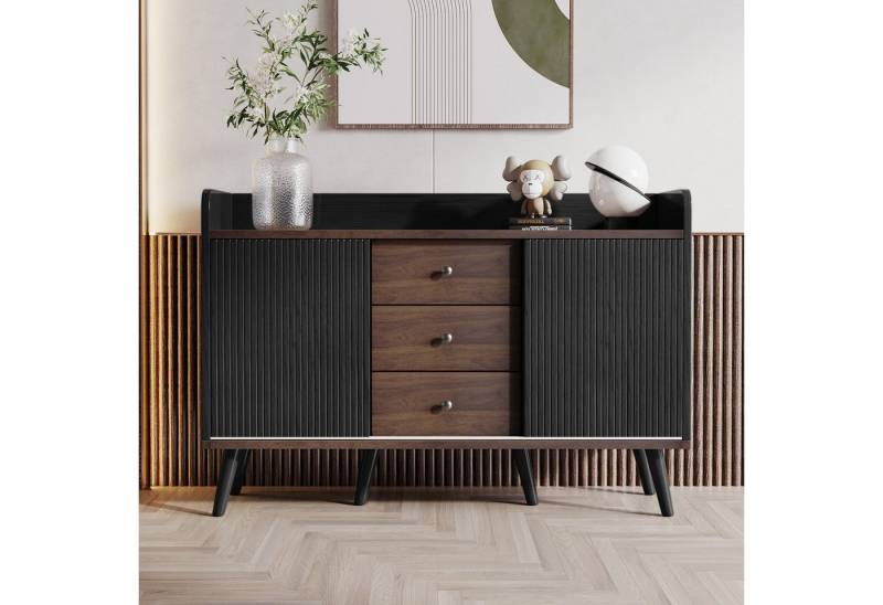 autolock Sideboard Kommode mit 3 Schubladen 2 Schiebetüren, Anrichte für Wohnzimmer Schlafzimmer, 117.5×40×80 cm von autolock