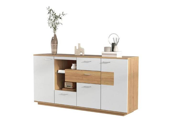 autolock Sideboard Kommode mit LED-Beleuchtung & Verstellbare Trennwände 160 x 40 x 77 cm (Sicheres und geruchsneutrales Nachhaltiges Sideboard aus Holz), Wohnzimmer-Kommode in Holzoptik von autolock