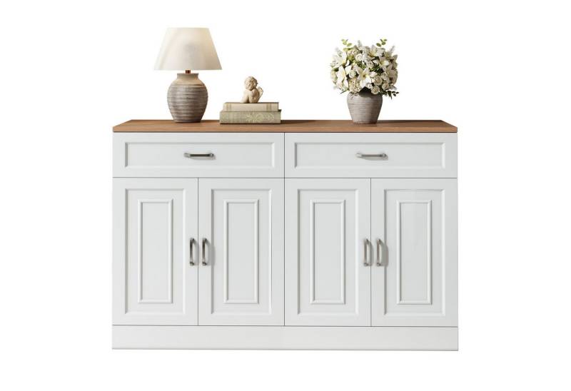 autolock Sideboard Kommode mit Verstellbare Regalen & Kippschutz, natürliche Holzmaserung (120 × 35 × 80,5 cm), Anrichte mit Push-to-open-System, Wohnzimmer- & Esszimmermöbel von autolock