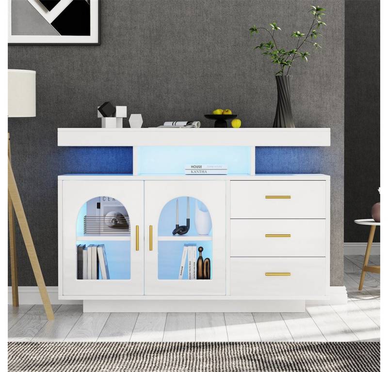 autolock Sideboard LED-Sideboard-Buffetschrank, 120 cm großer Kaffeebarschrank, Schubladenschrank, Sideboard Wohnzimmer, Hochglanz-Küchenschrank von autolock