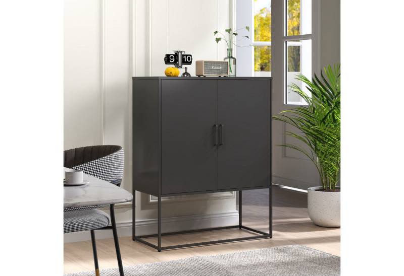 autolock Sideboard Metallschrank Lagerschrank mit Magnettüren, Anti-Kipp-Sicherung (Schrank mit 2 Regale, B 85 cm × T 40 cm × H 109 cm), Freistehender Stahlschrank für Wohnzimmer, Küche, Büro von autolock