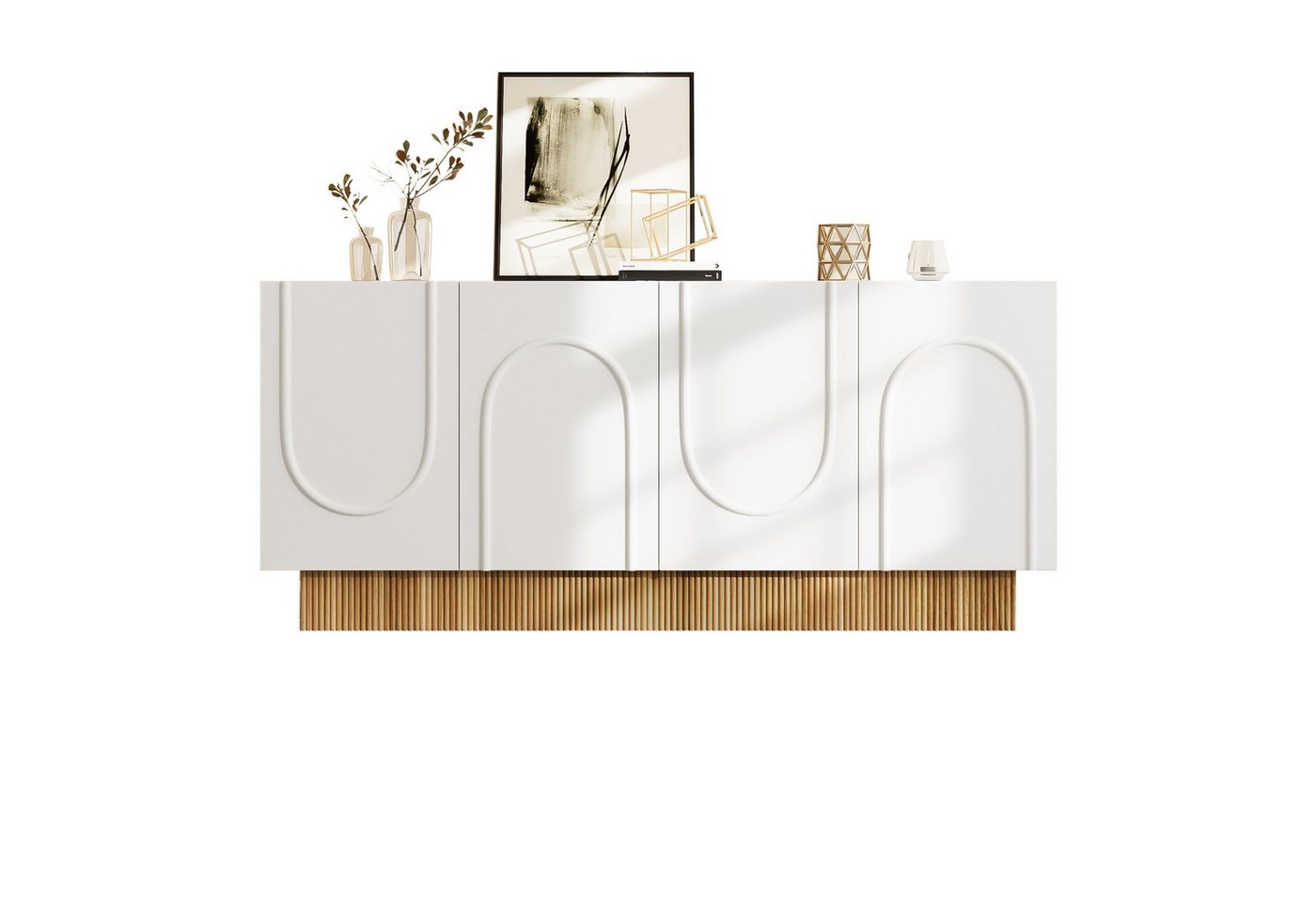 autolock Sideboard Modernes Sideboard mit matter U-Relief-Front 4 Türen (160×75×38 cm), Anrichte Schrank Schließfächer mit viel Stauraum für Wohn- & Esszimmer von autolock