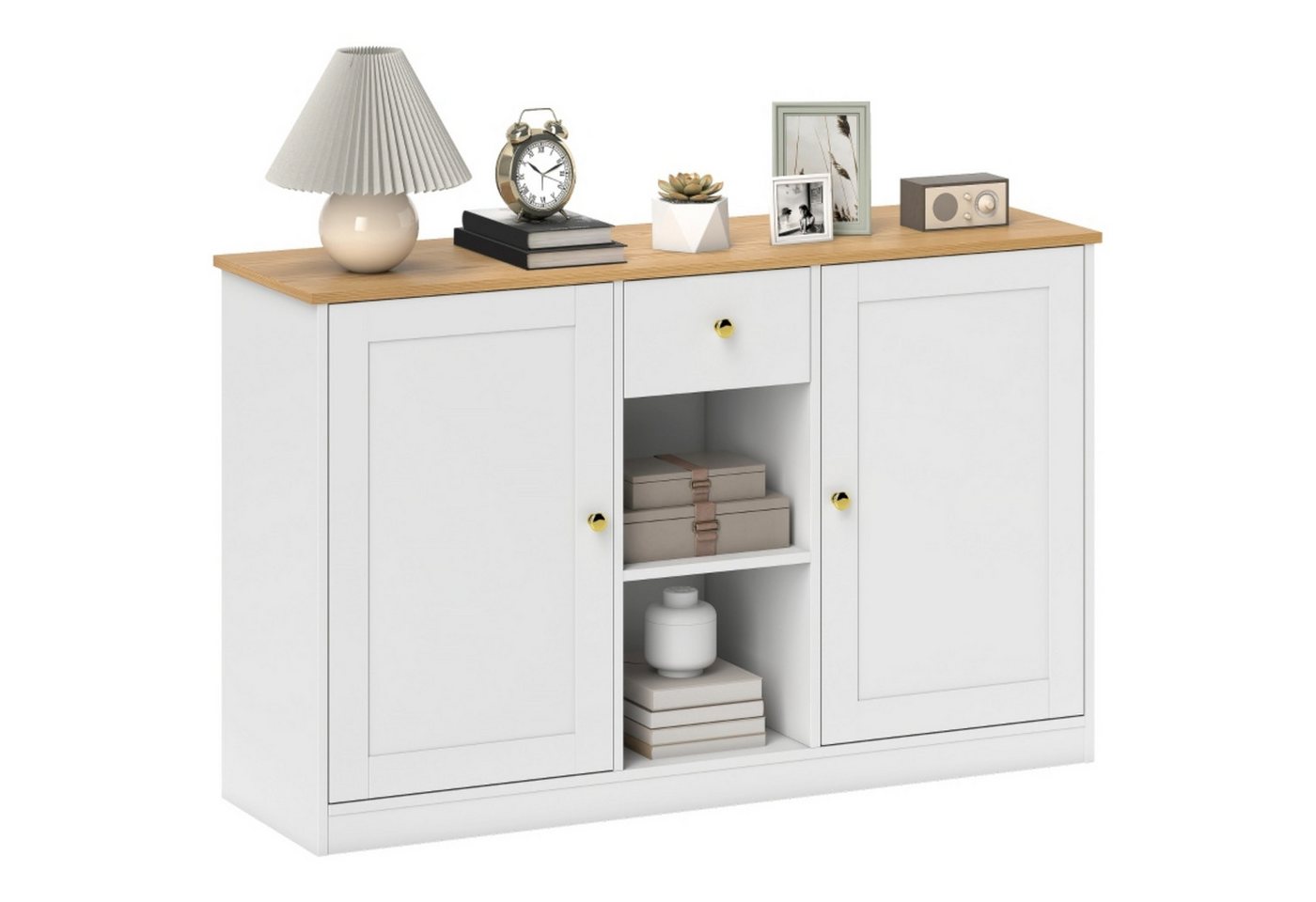 autolock Sideboard Multifunktional Kommode mit Schublade, 2 Türen & offenen Fächern (120x35x75,2 cm), Anrichte für Wohnzimmer & Küche, Schlafzimmer Kleine Wohnung von autolock