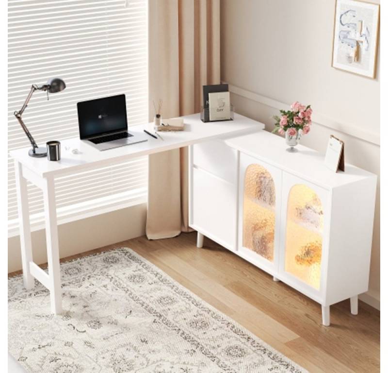 autolock Sideboard Schreibtisch mit LED - 2-in-1 Sideboard und Arbeitsplatte, Kommode 360° drehbar,Eckschreibtische, Frisiertische von autolock