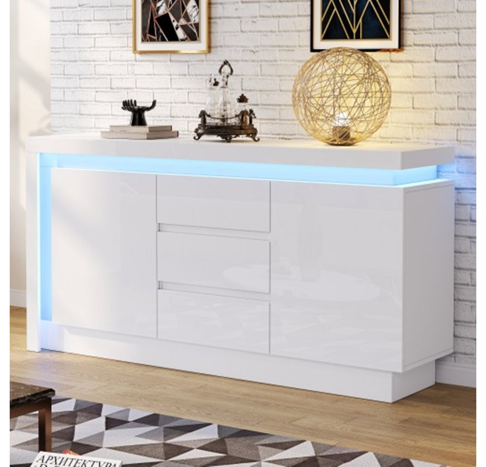 autolock Sideboard Sideboard,Kommode mit 3 Schubladen,Schrank mit, verstellbaren Einlegeböden,Beistellschrank mit LED,140*35*72cm autolock Sideboard Sideboard,Kommode mit 3 Schubladen,Schrank mit, verstellbaren Einlegeböden,Beistellschrank mit LED,140*35*72cm von autolock