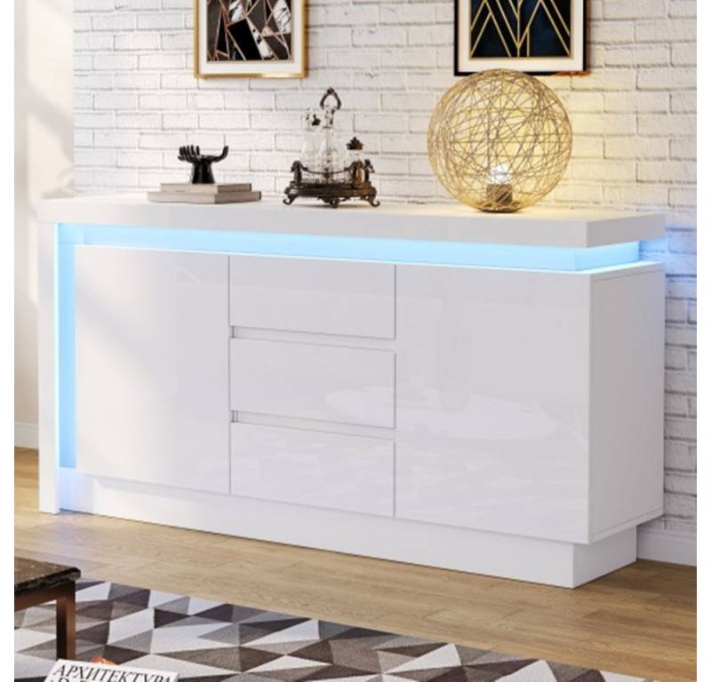 autolock Sideboard Sideboard,Kommode mit 3 Schubladen,Schrank mit, verstellbaren Einlegeböden,Beistellschrank mit LED,140*35*72cm von autolock