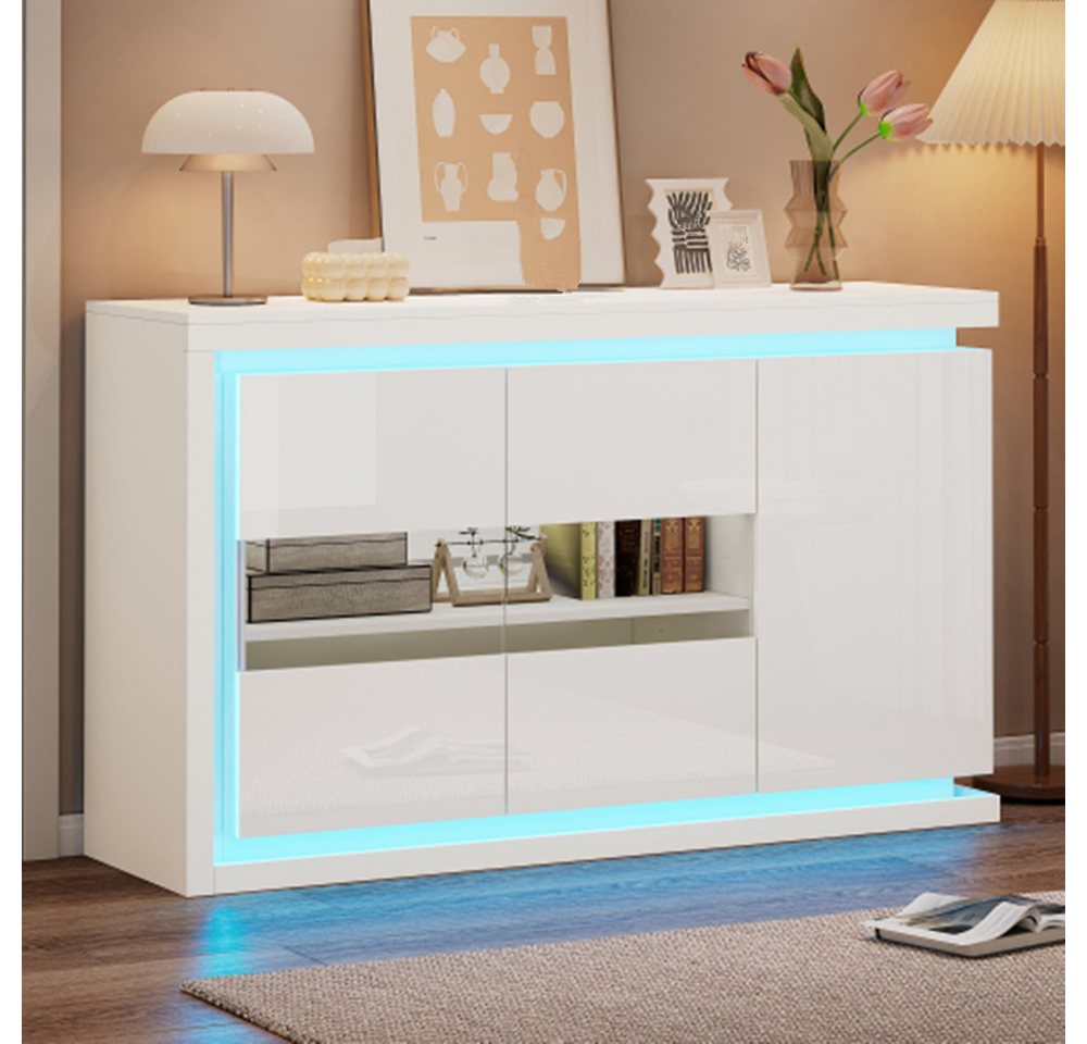 autolock Sideboard Sideboard,Kommode mit 4 Fächern,Beistellschrank mit LED-, Lichtleiste,Hochglanz,für Flure, Wohnzimmer, Büros 140*40*84cm autolock Sideboard Sideboard,Kommode mit 4 Fächern,Beistellschrank mit LED-, Lichtleiste,Hochglanz,für Flure, Wohnzimmer, Büros 140*40*84cm von autolock