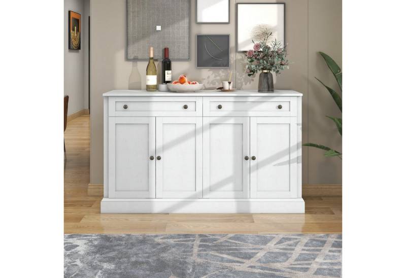 autolock Sideboard Sideboard Kommode mit 4 Türen, 2 Schubladen, Verstellbare Trennwand (150 x 40 x 86 cm), moderner Buffetschrank Anrichte für Esszimmer und Wohnzimmer Antikweiß von autolock
