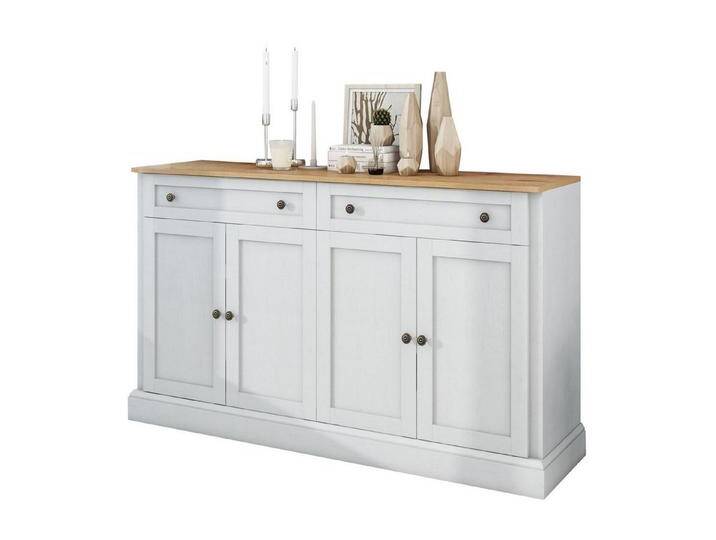 autolock Sideboard Sideboard Kommode mit 4 Türen, 2 Schubladen, Verstellbare Trennwand (150 x 40 x 86 cm), moderner Buffetschrank Anrichte für Esszimmer und Wohnzimmer Antikweiß von autolock