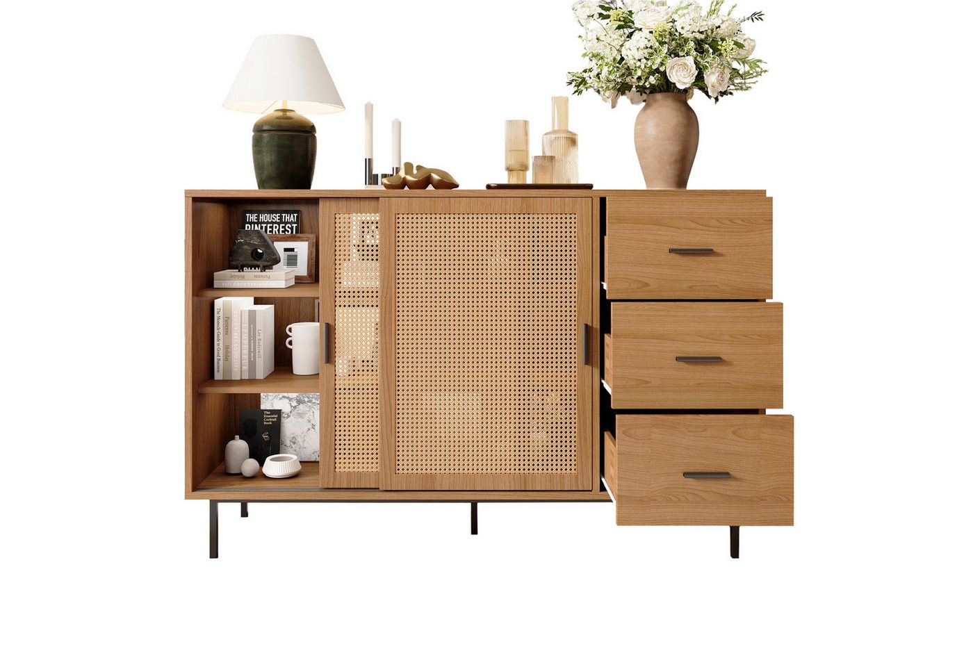 autolock Sideboard Sideboard im Landhausstil mit verstellbaren Einlegeböden 140×37×91 cm, Kommode mit 2 Schiebetüren, 3 Schubladen, für Wohn- und Esszimmer autolock Sideboard Sideboard im Landhausstil mit verstellbaren Einlegeböden 140×37×91 cm, Kommode mit 2 Schiebetüren, 3 Schubladen, für Wohn- und Esszimmer von autolock