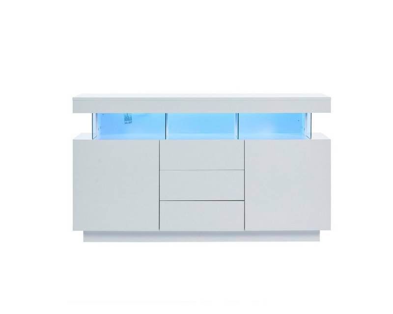 autolock Sideboard Sideboard mit 16-farbigem LED-Lichtstreifen Hochglanz, Aufbewahrungsschrank für Esszimmer 140x35x80cm Weiß von autolock