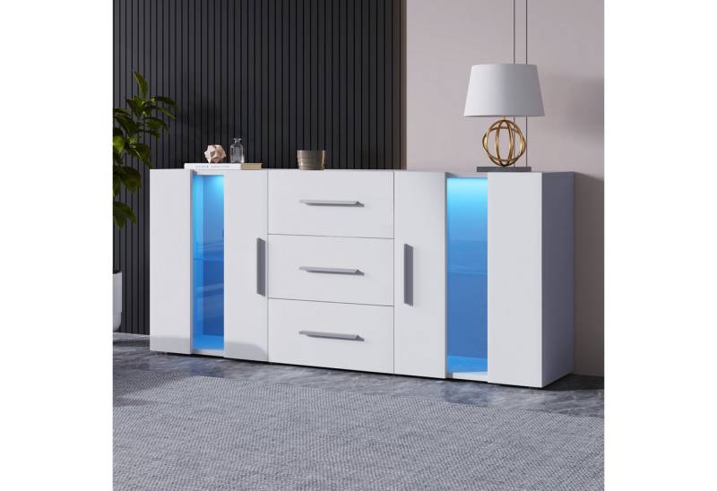 autolock Sideboard TV-Schrank Kommode mit 16 Farben LED-Leuchten Silberne Griffe (140 × 35 × 70 cm), Anrichte Standschrank für Esszimmer Wohnzimmer von autolock