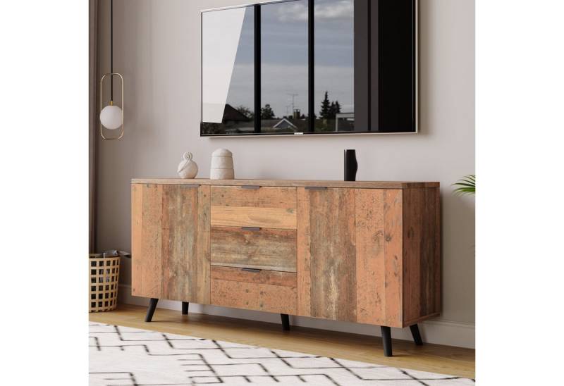 autolock Sideboard TV-Schrank Kommode mit verstellbaren Regalen 3 Schubladen (140*35*70 cm), Anrichte Küchenschrank Aufbewahrungsschrank von autolock