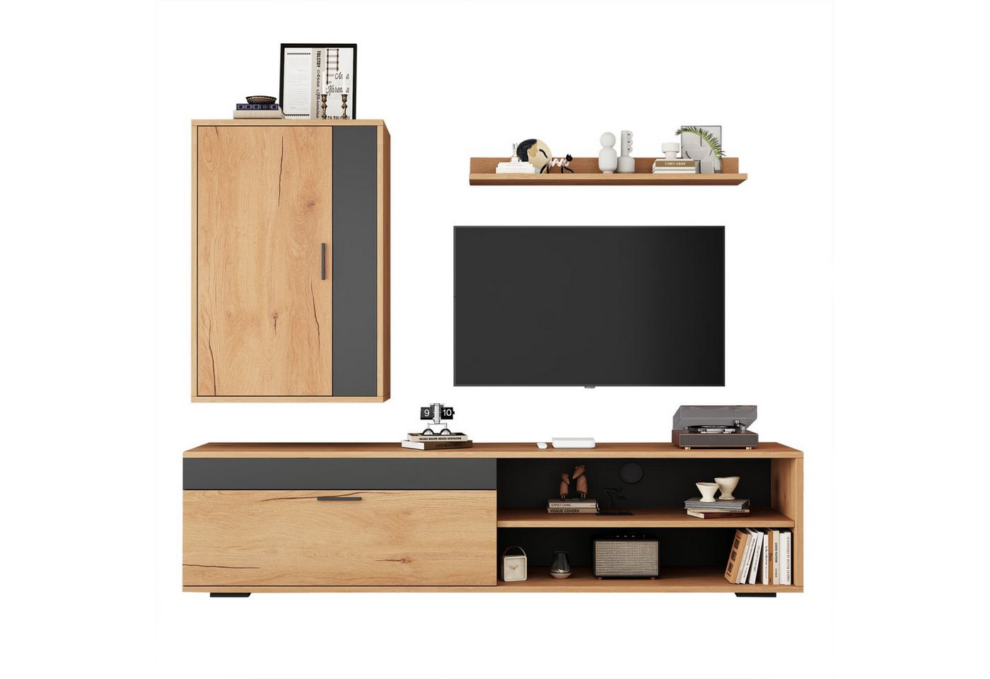 autolock TV-Schrank 140*35*39cm TV Wohnwand-set (3-St),inkl.TV-Board,Standregal+Wandregal TV Wohnzimmermöbel-Set,modernes TV-Schrank,stehend und hängend von autolock