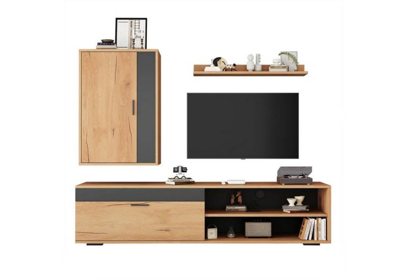 autolock TV-Schrank 140*35*39cm TV Wohnwand-set (3-St),inkl.TV-Board,Standregal+Wandregal TV Wohnzimmermöbel-Set,modernes TV-Schrank,stehend und hängend von autolock