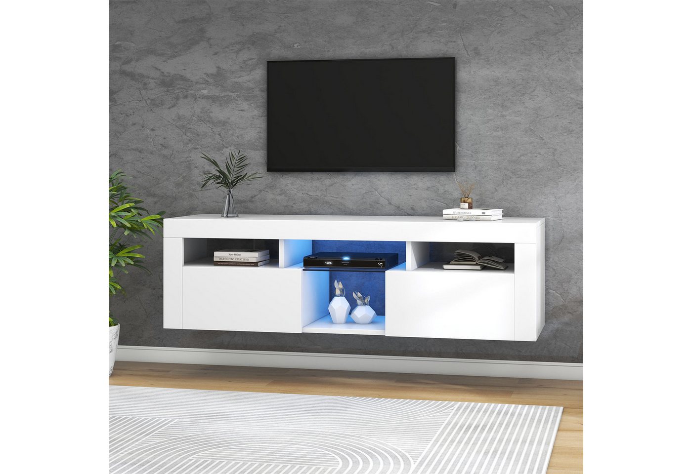 autolock TV-Schrank 140 cm großes weißes Hochglanz TV Panel mit LED-Beleuchtung von autolock