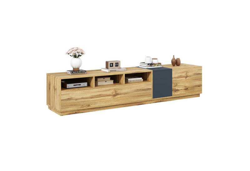 autolock TV-Schrank Ein moderner TV-Ständer mit schlichtem,kontrastreichem Design,200CM Tv-Schrank in Kontrastfarben,mit offenen Fächern und Kabelöffnungen von autolock