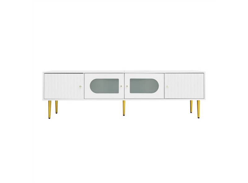 autolock TV-Schrank Eleganter TV-Schrank,170*35*50cm,Weißer Korpus,2 Türen mit Bogenglas 2 Türen mit Vertikalrillen,35KG Tragkraft,TV-Board,TV-Unterschrank von autolock