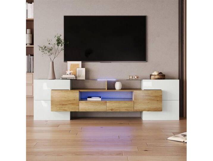 autolock TV-Schrank LED TV Lowboard,TV Halterung(200*30*61cm) mit LED-Beleuchtung TV-Schränke mit sechs Türen, zwei Schubladen und drei Fächern, beige von autolock