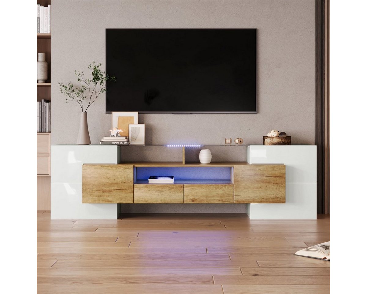 autolock TV-Schrank LED TV Lowboard,TV Halterung(200*30*61cm) mit LED-Beleuchtung TV-Schränke mit sechs Türen, zwei Schubladen und drei Fächern von autolock