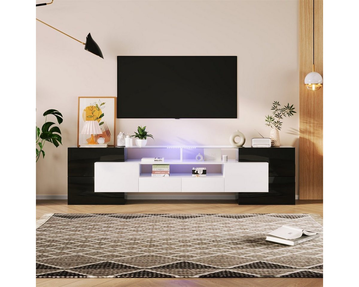 autolock TV-Schrank LED TV Lowboard,TV Halterung(200*30*61cm) mit LED-Beleuchtung TV-Schränke mit sechs Türen, zwei Schubladen und drei Fächern von autolock