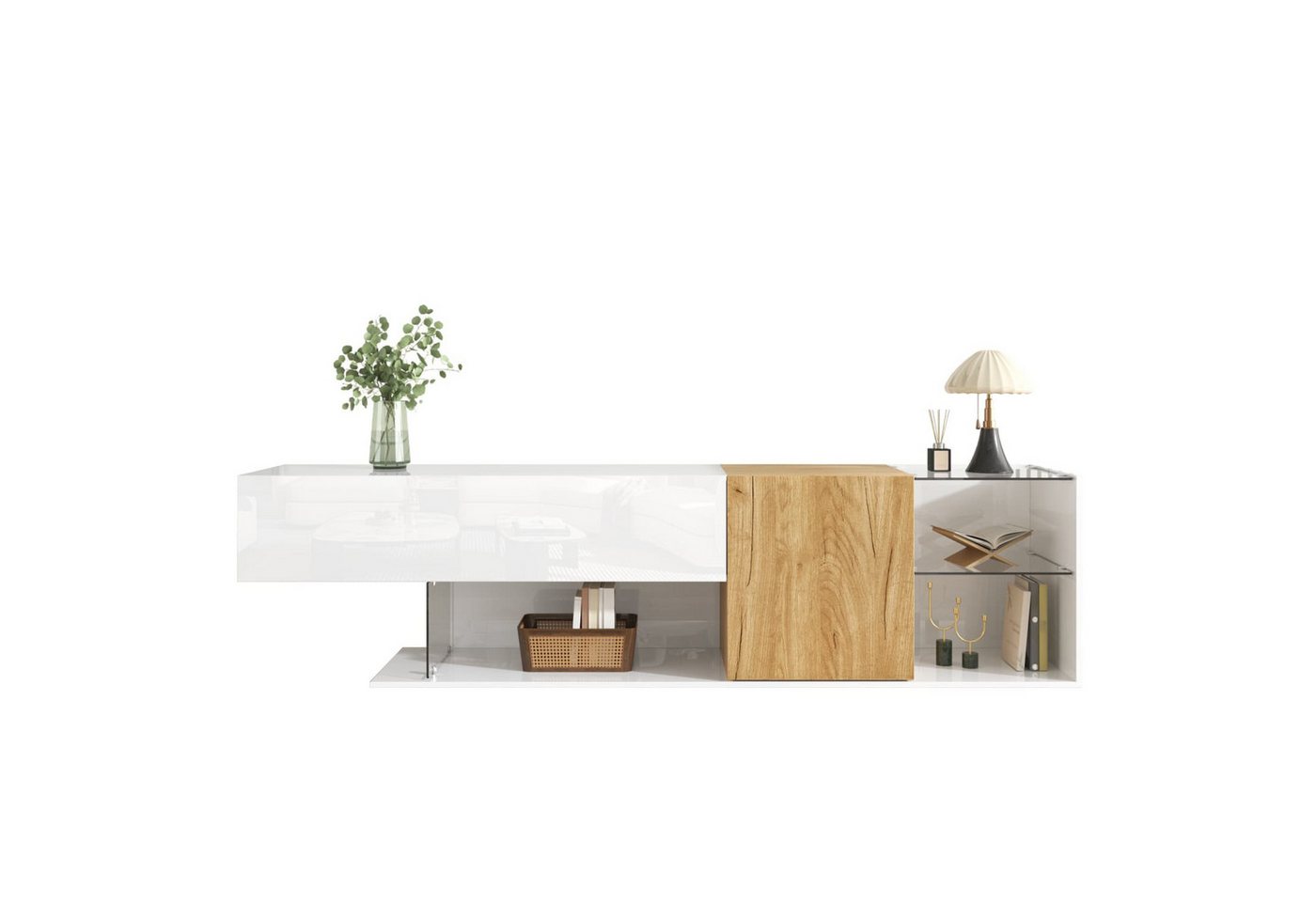 autolock TV-Schrank Moderne TV-Kommode in Hochglanz mit Holzoptik und Glasregalen–180 cm TV-Schrank mit Praktischer Aufbewahrung,Minimalistisches Design autolock TV-Schrank Moderne TV-Kommode in Hochglanz mit Holzoptik und Glasregalen–180 cm TV-Schrank mit Praktischer Aufbewahrung,Minimalistisches Design von autolock