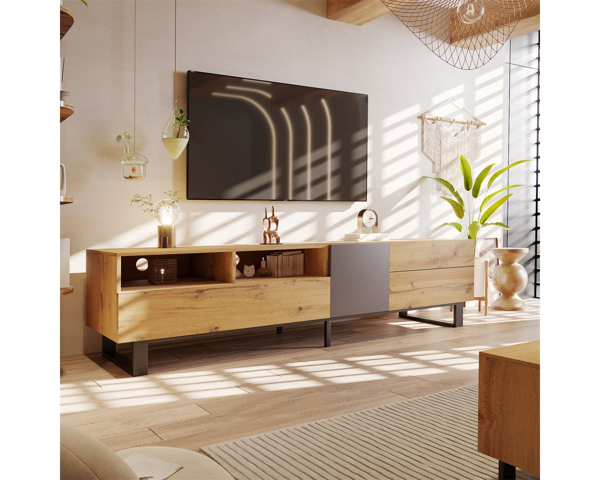 autolock TV-Schrank Moderner Colorblocking-TV-Schrank,TV Halterung mit Holzmaserung 180cm viel Stauraum autolock TV-Schrank Moderner Colorblocking-TV-Schrank,TV Halterung mit Holzmaserung 180cm viel Stauraum von autolock