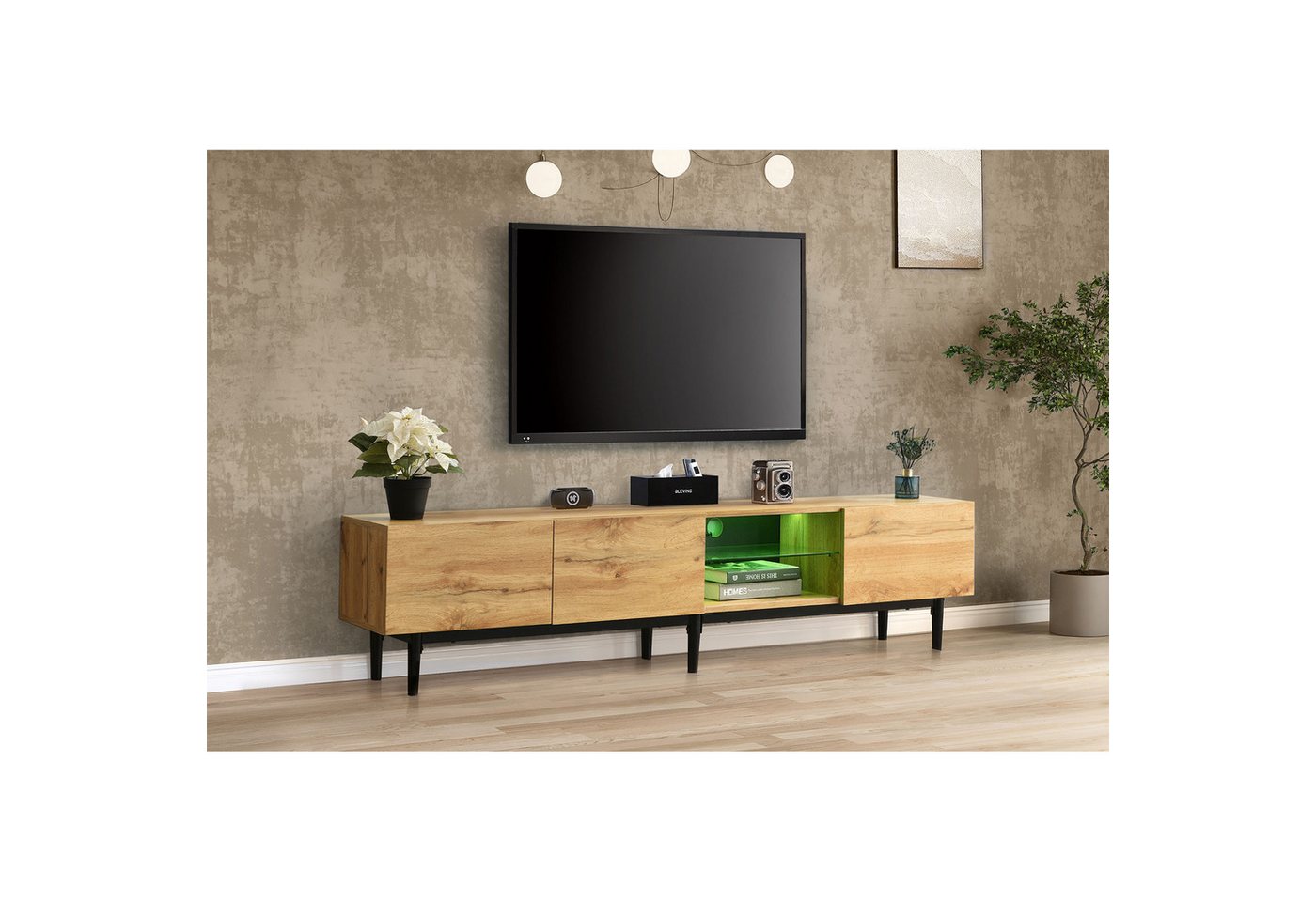 autolock TV-Schrank Moderner TV-Schrank mit Holzmaserung,TV Halterung variable LED-Leuchten,175 (L) x 31 (W) x 41 (H) cm von autolock