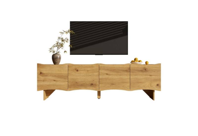 autolock TV-Schrank Moderner TV-Schrank mit Wellenmuster,55 cm Medienkonsole mit Stauraum vier Türen und Kabeldurchführungen in Holzoptik, stilvolles Design von autolock