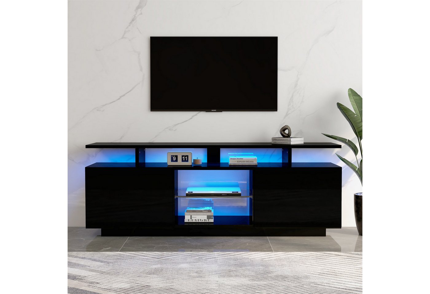 autolock TV-Schrank Moderner TV-Ständer mit 16-farbigen LED-Leuchten für 60-Zoll-Fernseher Länge140cm,schwarz,geeignet für Wohnzimmer,Schlafzimmer von autolock
