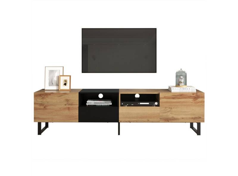 autolock TV-Schrank Moderner TV-Ständer mit schwarzem und holzfarbenem Design geräumiger Stauraum, robuste Konstruktion von autolock
