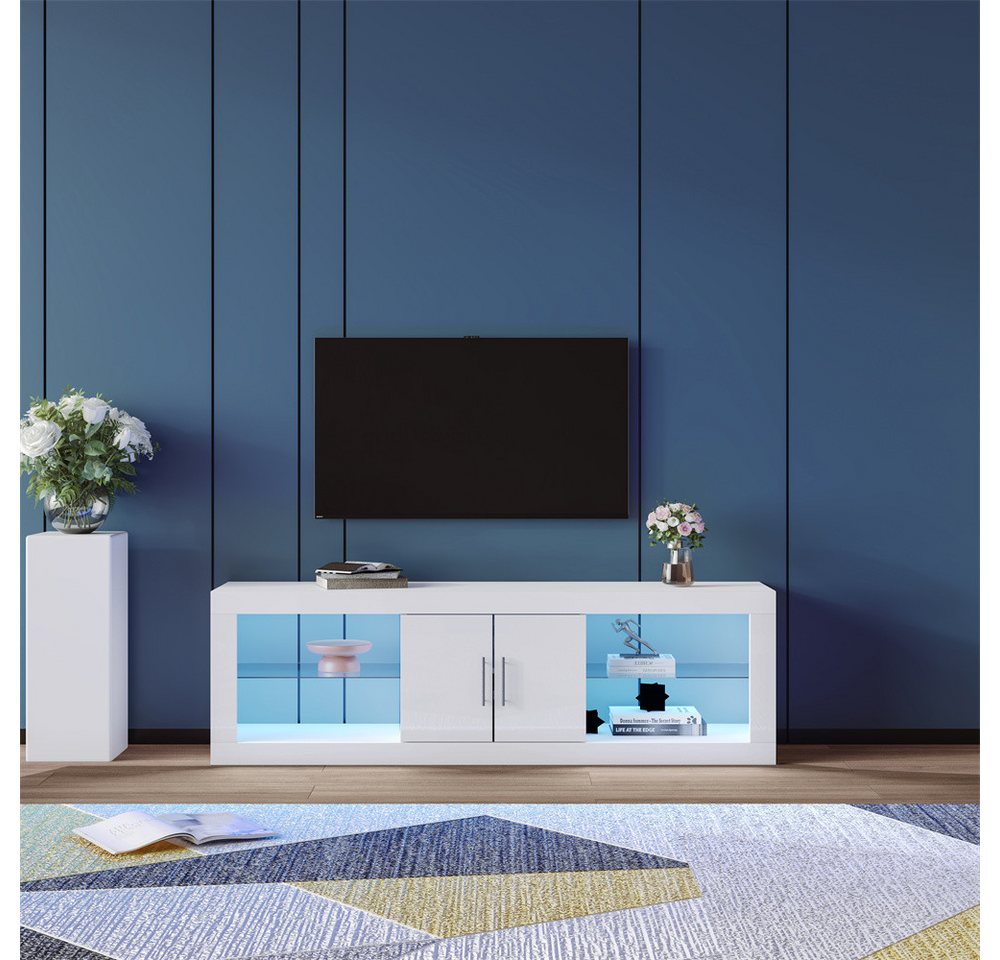 autolock TV-Schrank Moderner weißer TV-Ständer für 60-Fernseher, 16 Farb-LED Bluetooth-Steuerung, Schranktüren, verstellbare Einlegeböden" von autolock