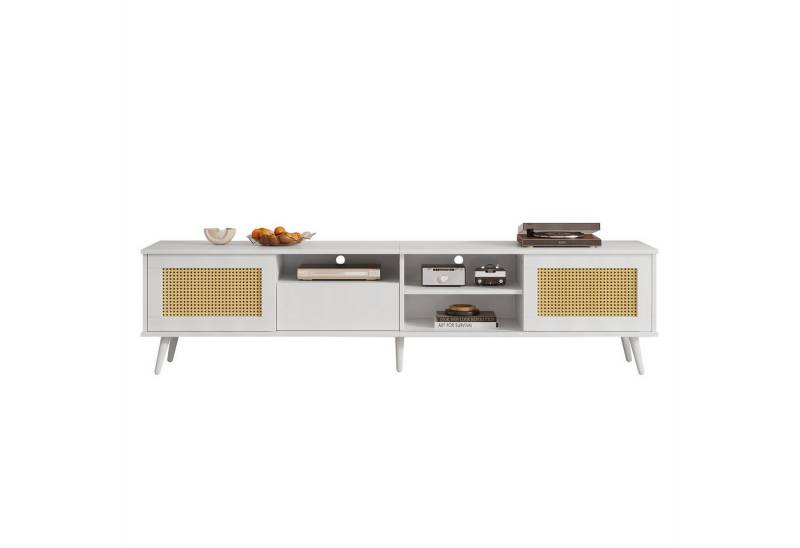 autolock TV-Schrank Rattan-TV-Ständer,mit 2 Rattantüren,1 Schublade und 3 offenen Fächern TV-Schrank -Robuste Konstruktion, 200x40x49 cm,50 kg Belastbarkeit von autolock