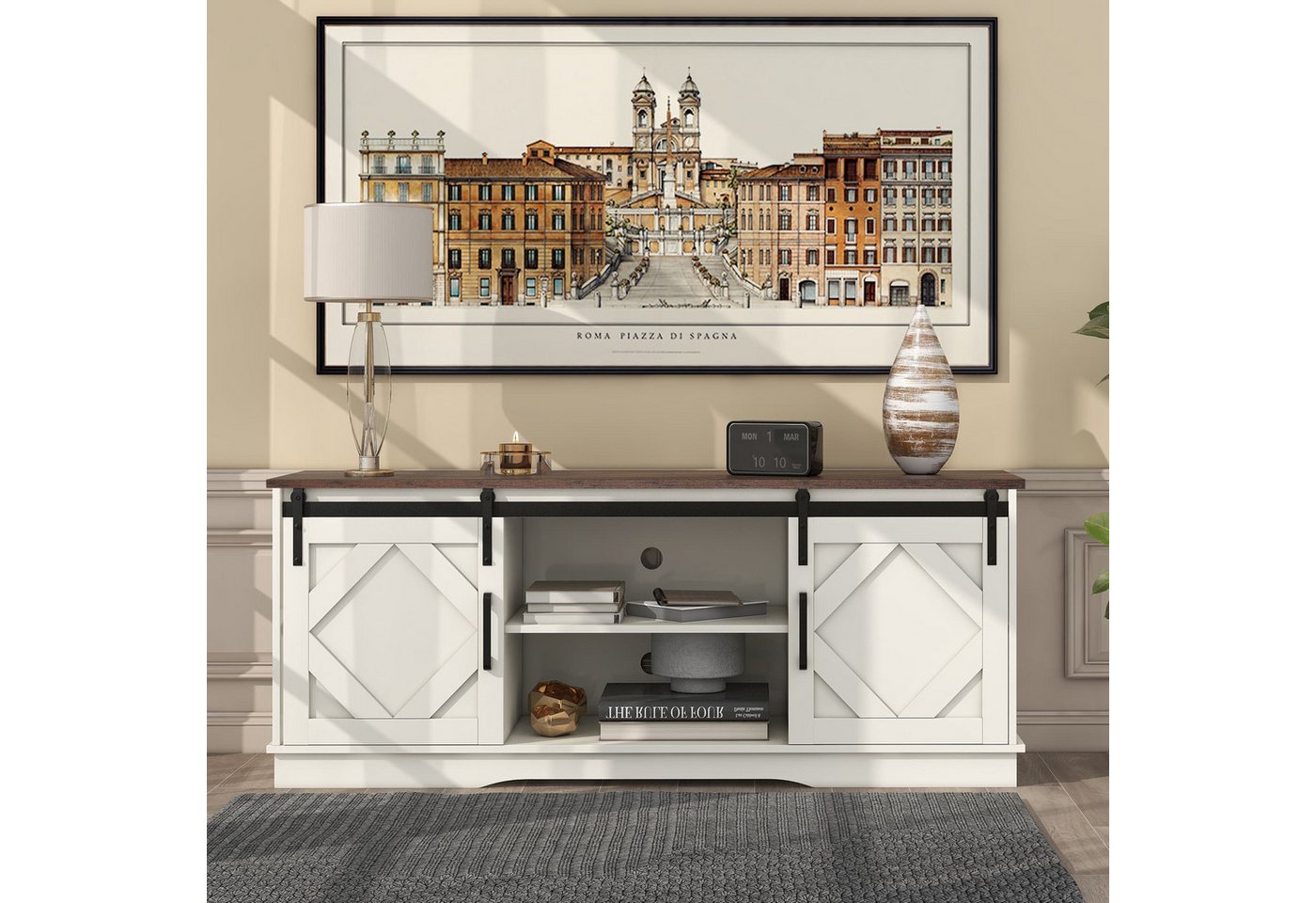 autolock TV-Schrank Sideboard TV Stand mit Einstellbare Regale mit 2 Schiebetüren (150×40×60 cm) TV-Board Fernsehschrank Schrank Landhaus für Wohnzimmer von autolock