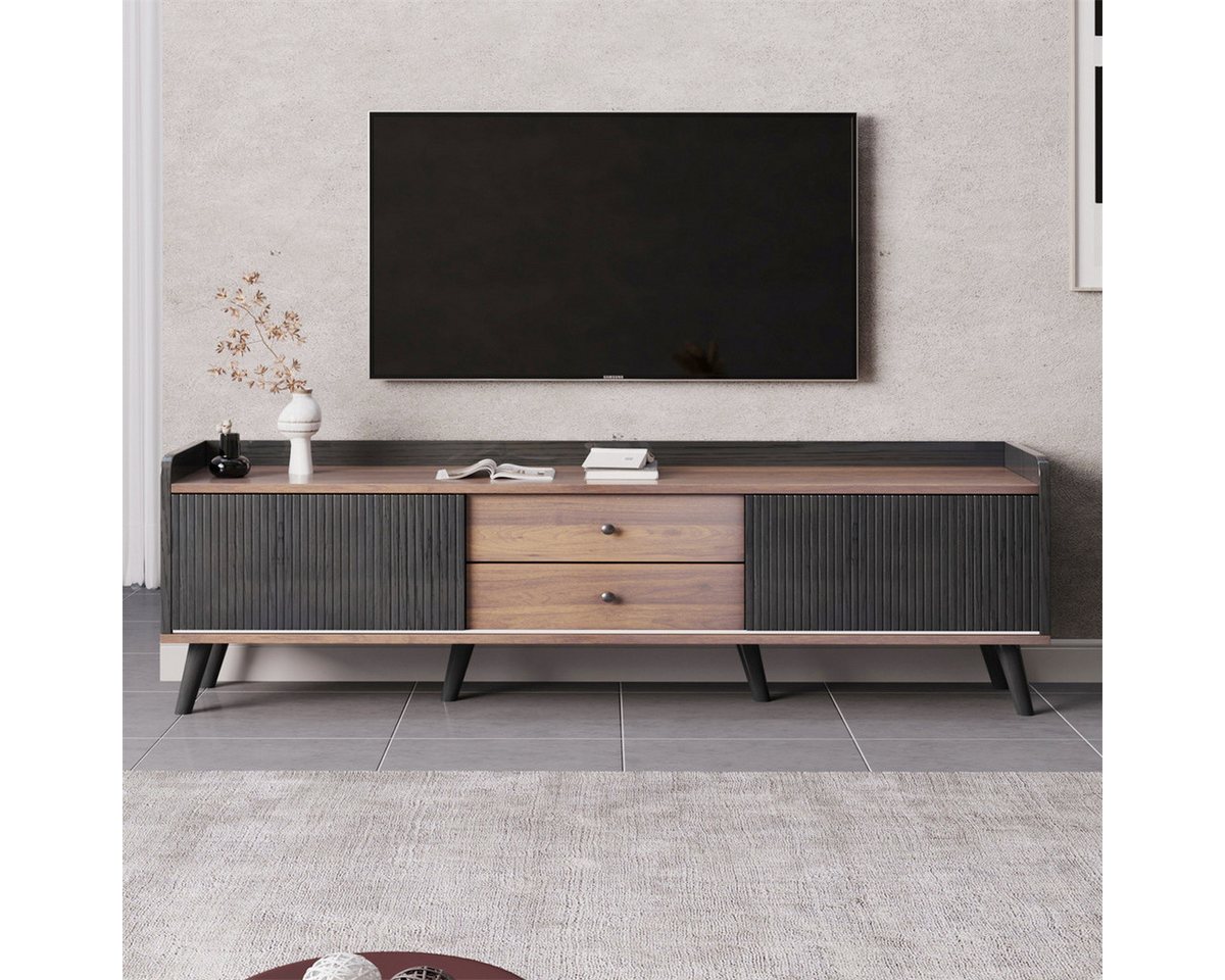 autolock TV-Schrank TV-Schrank mit zwei Schubladen,Fernsehtisch TV Board,TV- Lowboard niedrige Platte mit zwei Schiebetüren H58/L160/T40 cm von autolock