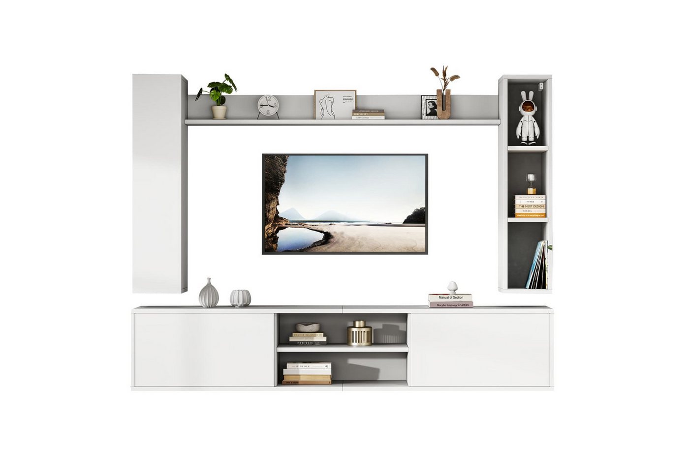 autolock TV-Schrank TV Wohnwand-Set mit Vitrinen,inkl.TV-Board,Standregal und 2 Wandregal 180*35*33.5cm,TV Wohnzimmermöbel-Set,TV-Schrank,stehend/hängend autolock TV-Schrank TV Wohnwand-Set mit Vitrinen,inkl.TV-Board,Standregal und 2 Wandregal 180*35*33.5cm,TV Wohnzimmermöbel-Set,TV-Schrank,stehend/hängend von autolock