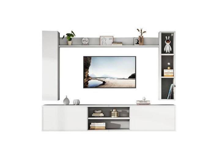 autolock TV-Schrank TV Wohnwand-Set mit Vitrinen,inkl.TV-Board,Standregal und 2 Wandregal 180*35*33.5cm,TV Wohnzimmermöbel-Set,TV-Schrank von autolock