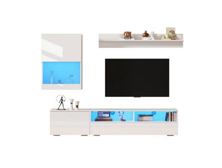 autolock TV-Schrank TV Wohnwand-set mit Vitrine (3-St),inkl.TV-Board,Standregal+Wandregal TV Möbel-Set mit LED und Hochglanz,TV-Schrank von autolock