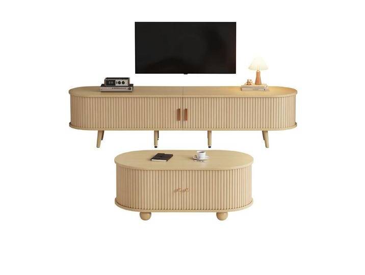 autolock TV-Schrank Wohnzimmer-TV-Schrank mit Stauraum + Couchtisch-Kombination wohnzimmertisch,ovale Kombination in Originalholzfarbe, MDF, beige autolock TV-Schrank Wohnzimmer-TV-Schrank mit Stauraum + Couchtisch-Kombination wohnzimmertisch,ovale Kombination in Originalholzfarbe, MDF, beige von autolock