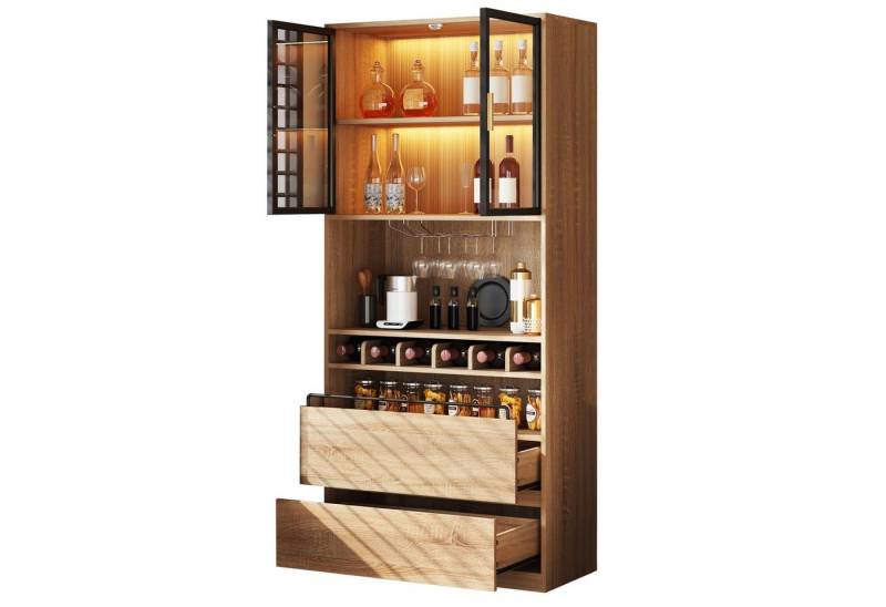 autolock Vitrine Badezimmerschrank,Spirituosenschrank,mit Glastüren und Beleuchtung 180 CM Vitrine,Sideboard,Kommode,Vitrinenschrank von autolock