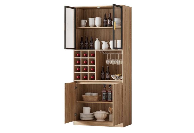 autolock Vitrine Badezimmerschrank,Spirituosenschrank,mit Glastüren und Beleuchtung 180 CM Vitrine,Sideboard,Kommode,Vitrinenschrank von autolock