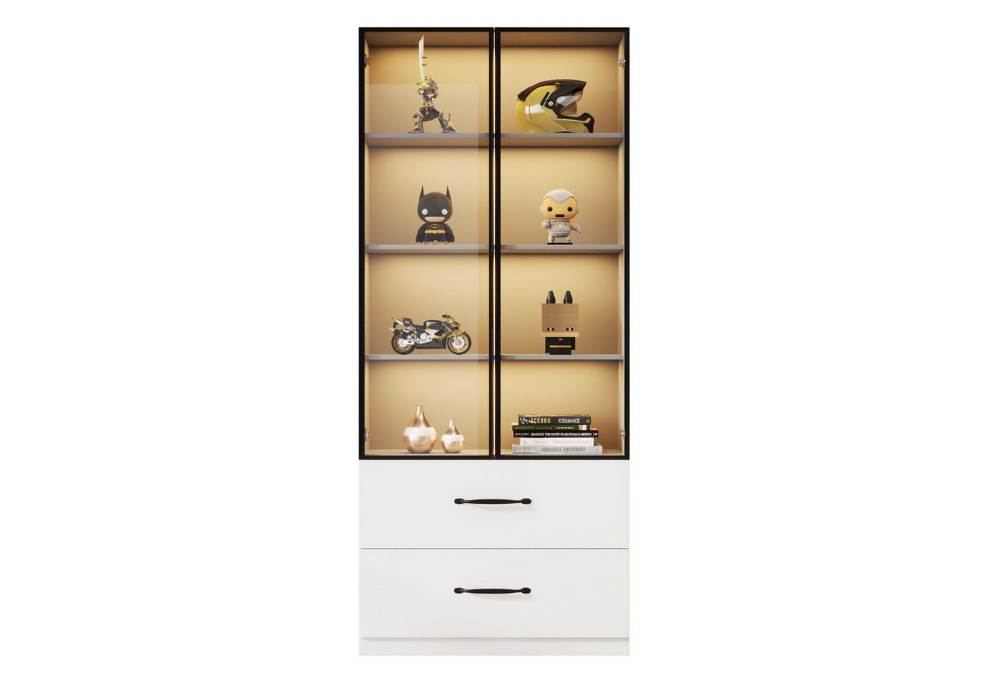 autolock Vitrine Glasvitrine LED-Vitrine Bücherregal mit Aluminiumrahmen (Hartglastüren und sanft schließenden Scharnieren) Multifunktionsschrank für Wohn- und Schlafzimmer, 60×40×160 cm von autolock