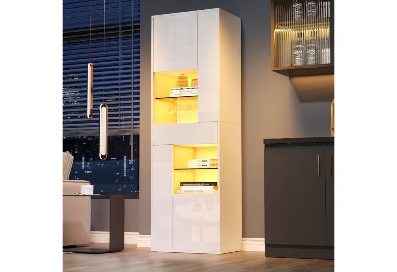 autolock Vitrine Hochschrank Glasvitrine mit led beleuchtung, 1 Schublade, 4 Schränken (55*38*170 cm) Schaukästen Vitrinenschränke Hochglanz-Design Wohnzimmerschränke Weiß von autolock