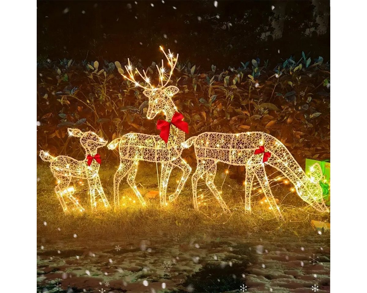 autolock Weihnachtsfigur 3-teiliges Weihnachtsbeleuchtung LED Rentier Weiß Eisen Rahmen, Aussen Beleuchtet Weihnachtshirsch Weihnachtsdeko für Außen von autolock