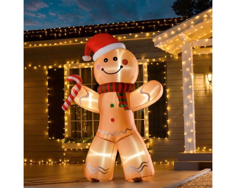 autolock Weihnachtsfigur Aufblasbare Weihnachtsdeko Lebkuchenmann mit LED-Lichtern, inkl. Gebläse Weihnachtsdekoration Weihnachtsbeleuchtung 2,4 m von autolock