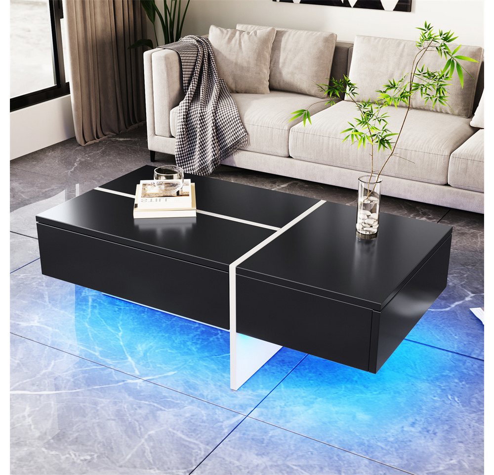 autolock Wohnzimmertisch Hochglänzender Couchtisch, schwarz-weiße Colorblock-Struktur, Wohnzimmermöbel mit App-gesteuertem LED-Beleuchtungssystem autolock Wohnzimmertisch Hochglänzender Couchtisch, schwarz-weiße Colorblock-Struktur, Wohnzimmermöbel mit App-gesteuertem LED-Beleuchtungssystem von autolock