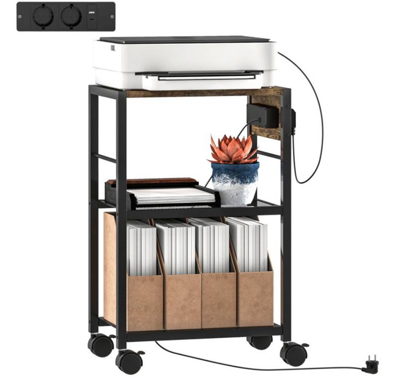 autolock Wohnzimmertisch Kaffeetisch, Druckerständer Druckeregal mit Rollen, Steckdosen, USB- und USB-C-Anschlüsse von autolock