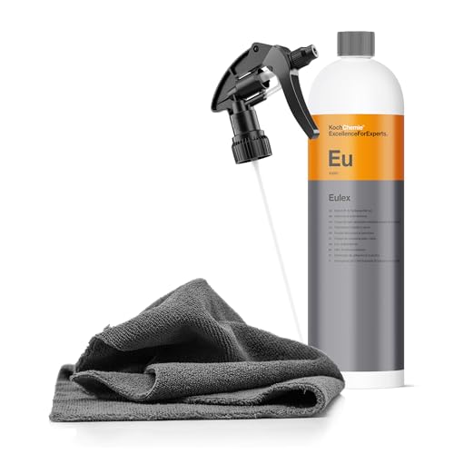 Klebstoffentferner Set | Koch Chemie Eulex 1l Klebereste Entferner + Sprühkopf + Mikrofasertuch | Entfernt Kleberückstände wie Aufkleber Etiketten von Glas Lack Metall etc. | Etikettenlöser von autopflege
