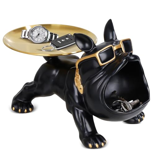 Bulldog Storage Sculpture mit Tablett, Französische Big Mouth Bulldog Schlüssel Schale Schmuck Aufbewahrungsbox, Multifunktion Lagerung Skulptur , Eingang Kunst Statue Home Desktop Ornament Dekoration von autumndeer