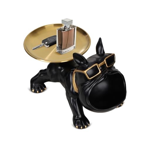 Französische Big Mouth Bulldog Schlüssel Schale Schmuck Aufbewahrungsbox, Bulldog Storage Sculpture mit Tablett, kleine Multifunktion Lagerung für Eingang Kunst Statue Home Desktop Dekoration von autumndeer